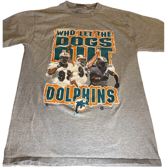 All Sport Events Other - Vintage 2000 Miami Dolphins WHO LET THE DOGS OUT T-Shirt Men's Sz L NFL Football